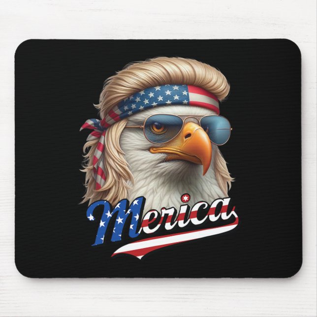 Bald Eagle Merica 4th July Eagle Blonde Mullet Fun Mouse Mat (Front)
