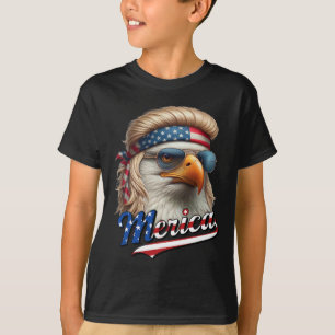 Bald Eagle Merica 4th July Eagle Blonde Mullet Fun T-Shirt