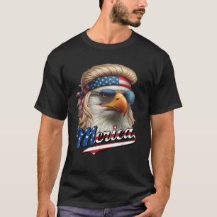 Bald Eagle Merica 4th July Eagle Blonde Mullet Fun T-Shirt