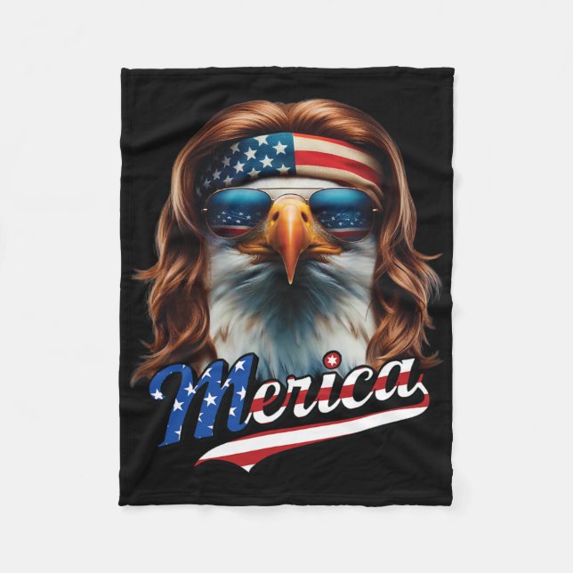 Bald Eagle Merica 4th July Eagle Mullet Funny Man  Fleece Blanket (Front)