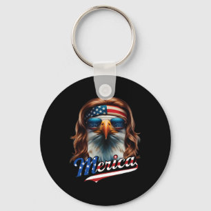 Bald Eagle Merica 4th July Eagle Mullet Funny Man Key Ring