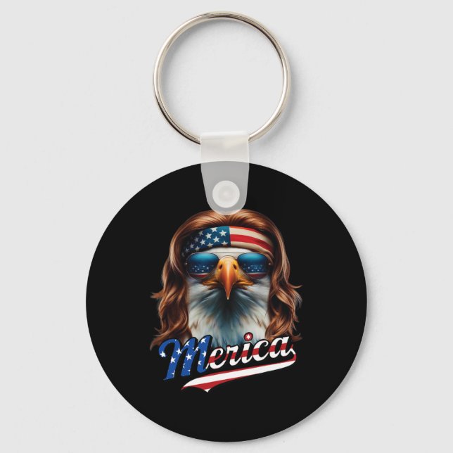 Bald Eagle Merica 4th July Eagle Mullet Funny Man  Key Ring (Front)