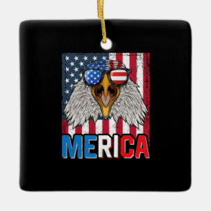 Bald Eagle Merica 4th of July Ceramic Ornament