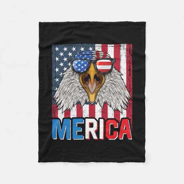 Bald Eagle Merica 4th of July Fleece Blanket (Front)