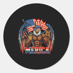 Bald eagle merica rock american flag patriotic 4th classic round sticker