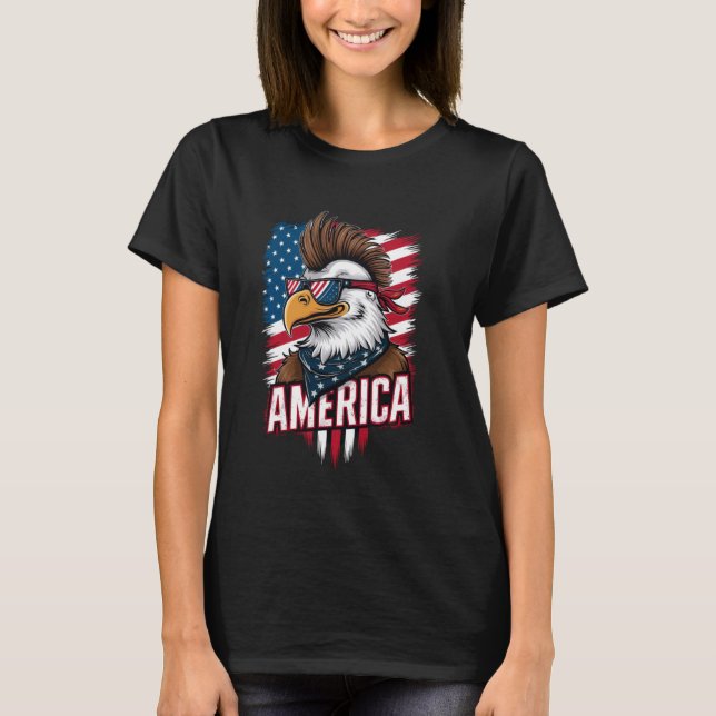 Bald Eagle Mohawk hairstyle 4th July American Patr T-Shirt (Front)