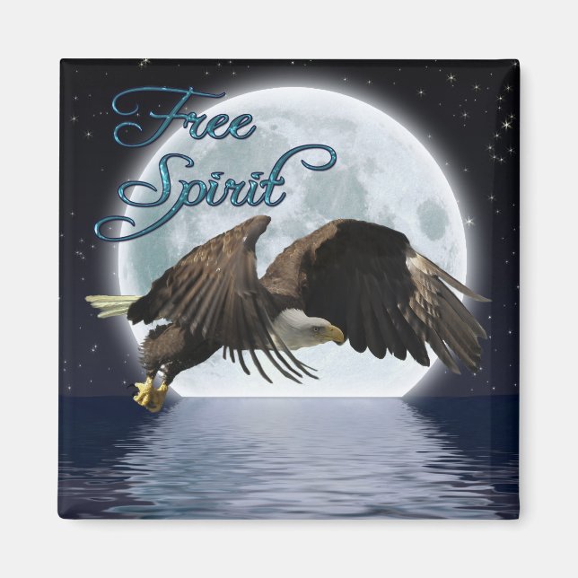 Bald Eagle & Moon Free Spirit Motivational Magnet (Front)