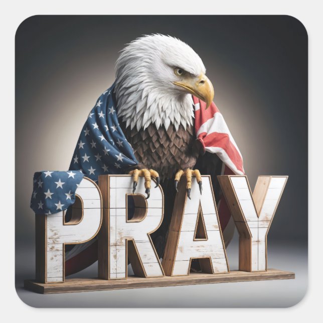 Bald Eagle On a Pray Sign Square Sticker (Front)
