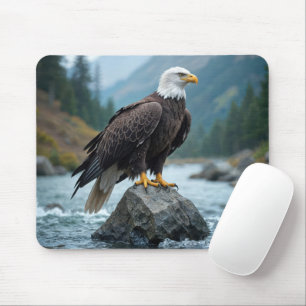 Bald Eagle On a River Rock Mouse Mat