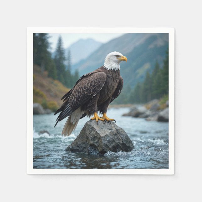 Bald Eagle On a River Rock Napkin (Front)