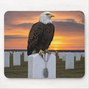 Bald Eagle on a Tombstone with Dog Tags Mouse Mat