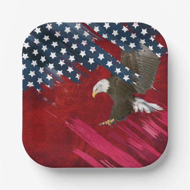 Bald Eagle on American Flag Abstract Paper Plate (Front)