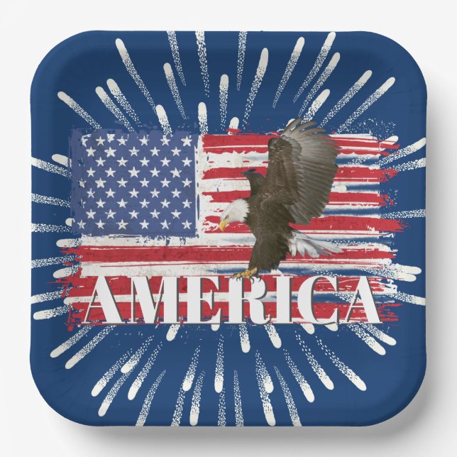Bald Eagle on American Flag Paper Plate (Front)