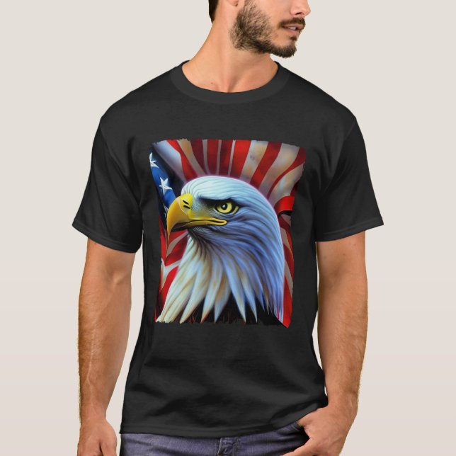 Bald Eagle On American Flag USA 4th of July Party  T-Shirt (Front)