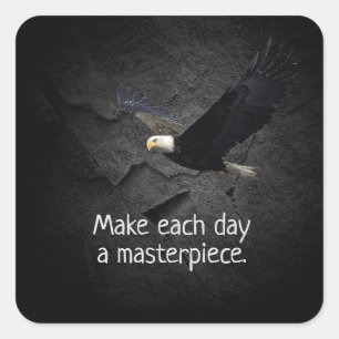 Bald Eagle on black stone with motivational quote Square Sticker