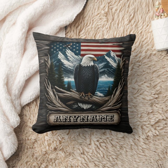 Bald Eagle on Branch in Scenic Landscape Cushion (Blanket)