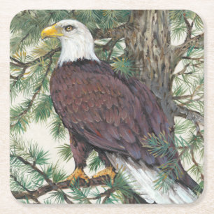 Bald Eagle on Branch Square Paper Coaster