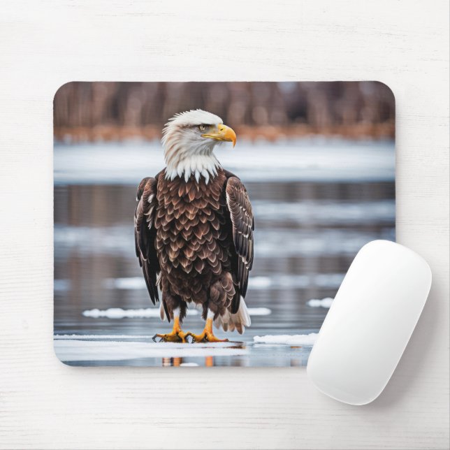 Bald Eagle On Lake Ice Mouse Mat (With Mouse)