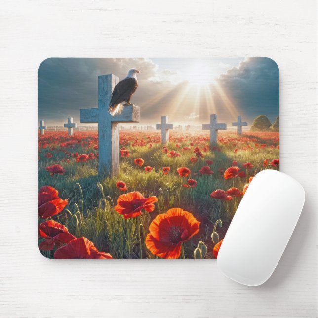 Bald Eagle On Military Cross With Poppies Mouse Mat (With Mouse)