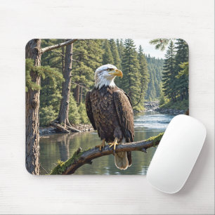 Bald Eagle On River Tree Branch Mouse Mat