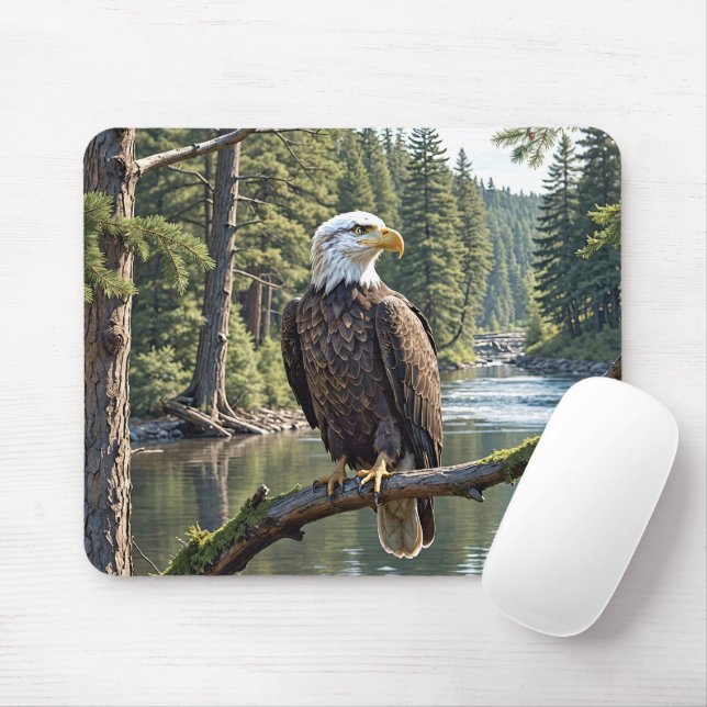 Bald Eagle On River Tree Branch Mouse Mat (With Mouse)