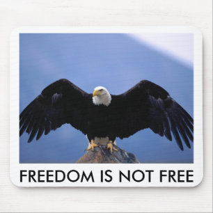 BALD EAGLE ON ROCK, FREEDOM IS NOT FREE MOUSE MAT