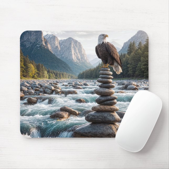Bald Eagle On Stone Cairn Mouse Mat (With Mouse)