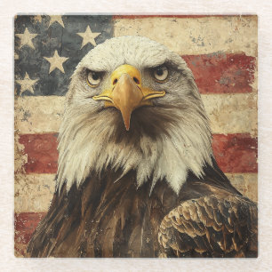 Bald Eagle Over American Flag Glass Coaster