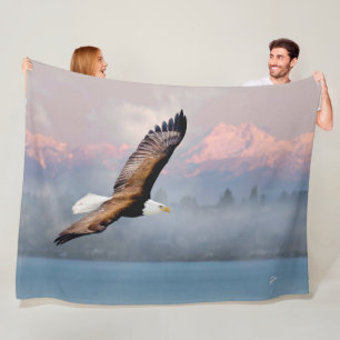 Bald Eagle Over Mountains Peaks Fleece Blanket