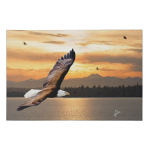 Bald Eagle Over Olympic Mountain Sunset Fine Art