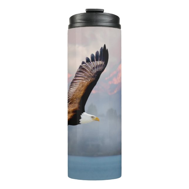Bald Eagle Over Olympic Mountains Fine Art Thermal Tumbler (Front)