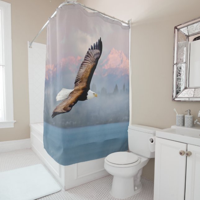 Bald Eagle Over Olympic Mountains Washington Shower Curtain (In Situ)