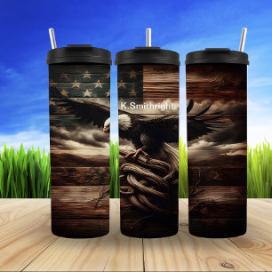 Bald Eagle Over Patriotic Flag Thermal Tumbler