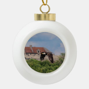 Bald Eagle passing Fort Ticonderoga Ceramic Ball Christmas Ornament