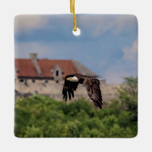 Bald Eagle passing Fort Ticonderoga Ceramic Ornament