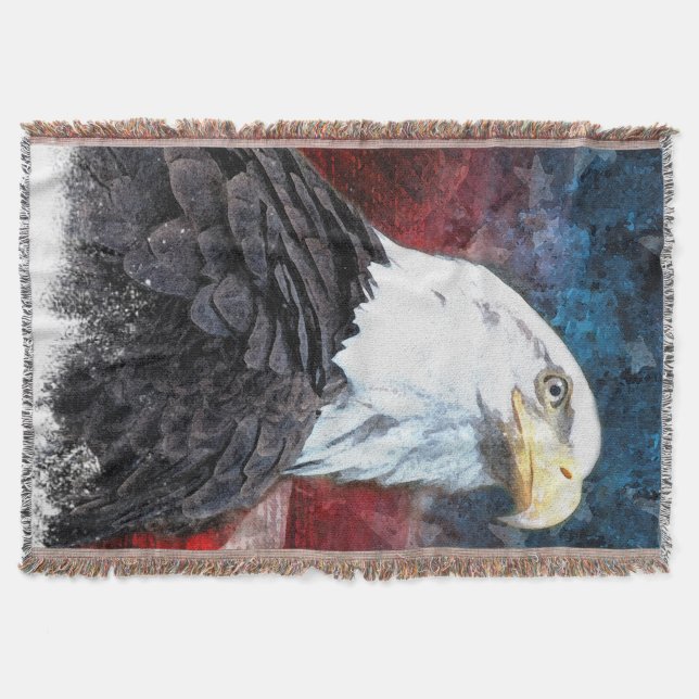 Bald Eagle Patriotic American Flag Throw Blanket (Front)