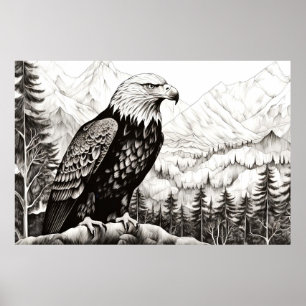 Bald Eagle Peaceful Nature Prairie Sketch Drawing  Poster