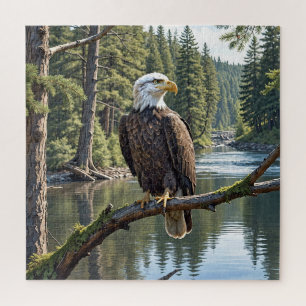 Bald Eagle Perched On a River Tree Branch Jigsaw Puzzle