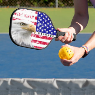 Bald Eagle Personalised American Flag Pickleball Paddle