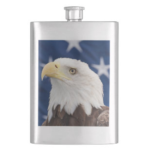Bald Eagle Portrait with stars Hip Flask