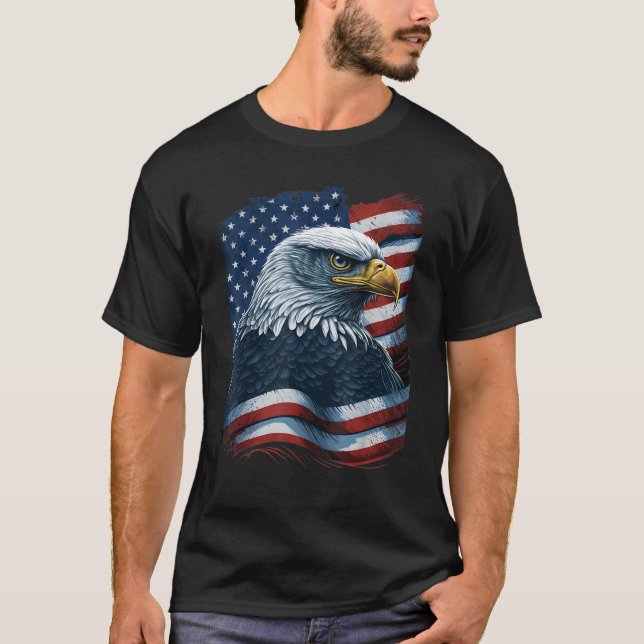 Bald Eagle Proud Patriotic American US Flag 4th Of T-Shirt (Front)