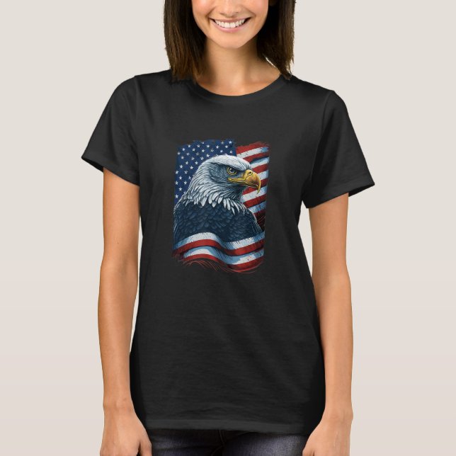 Bald Eagle Proud Patriotic American US Flag 4th Of T-Shirt (Front)