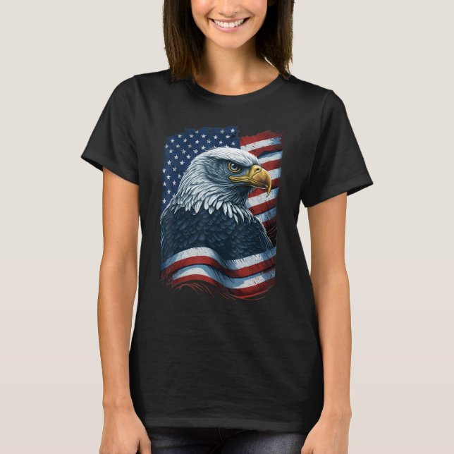 Bald Eagle Proud Patriotic American US Flag 4th Of T-Shirt (Front)