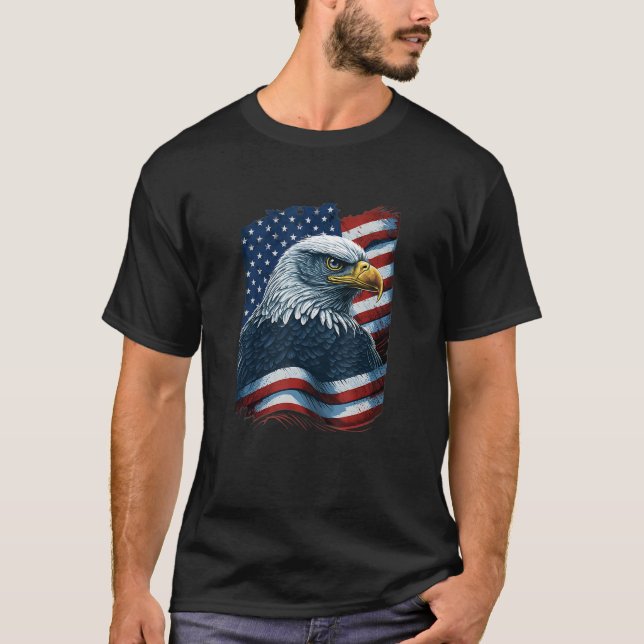 Bald Eagle Proud Patriotic American US Flag 4th Of T-Shirt (Front)