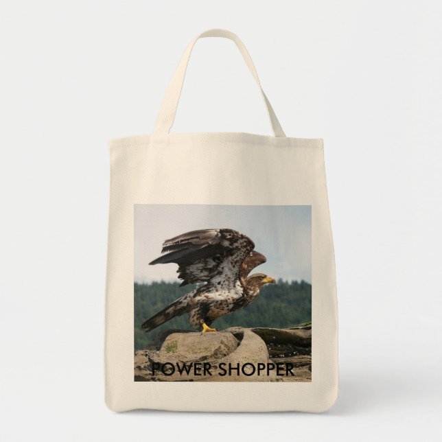 Bald Eagle Ready For Flight, POWER SHOPPER Tote Bag (Front)