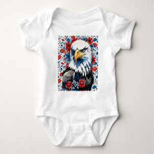 Bald Eagle Red White and Blue Floral USA Baby Bodysuit