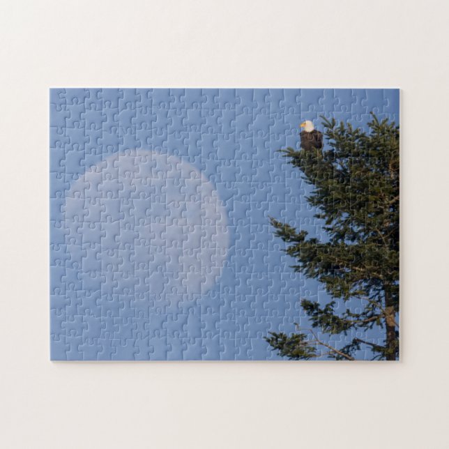 Bald Eagle | Rising Full Moon Jigsaw Puzzle (Horizontal)