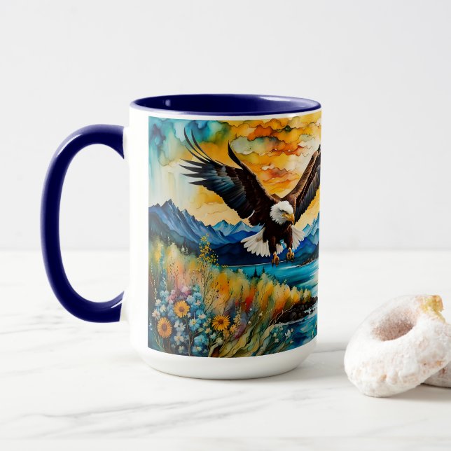 Bald Eagle river wildflowers at sunset  Mug (With Donut)