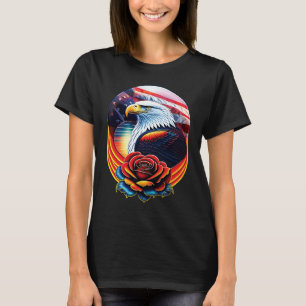 Bald Eagle Rose Patriotic 4th of July USA American T-Shirt