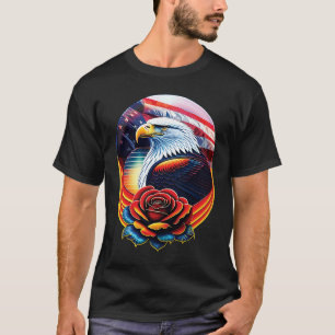 Bald Eagle Rose Patriotic 4th of July USA American T-Shirt